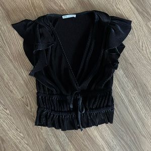 Zara- size M cute black top with tie front